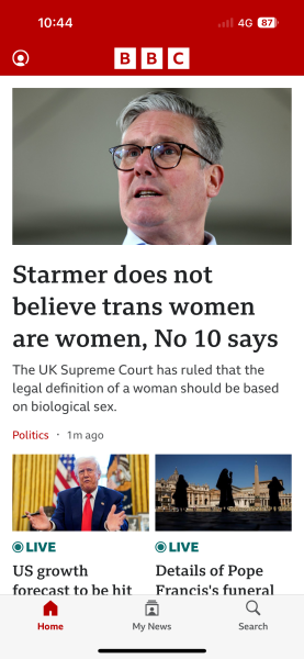 BBC headline: Starmer does not believe TW are women
