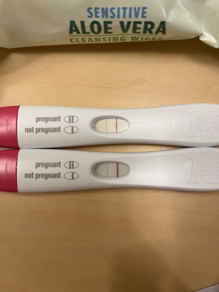 Faint positive line 10 days post frozen embryo transfer