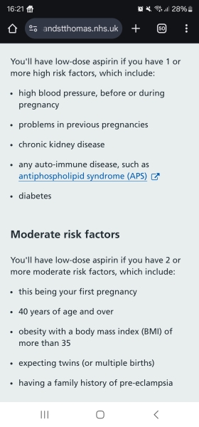 Risk factors for aspirin