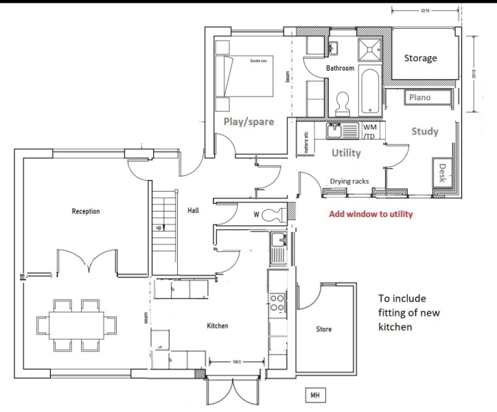 Sorry another floor plan… awkward shaped rooms and a long list of requirements!