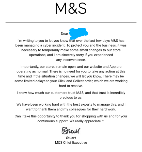 M&S ‘cyber Incident’
