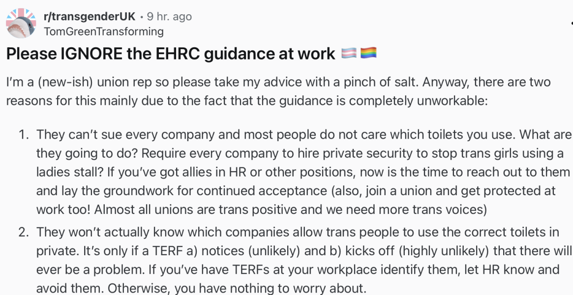 Interim guidance from EHRC is out