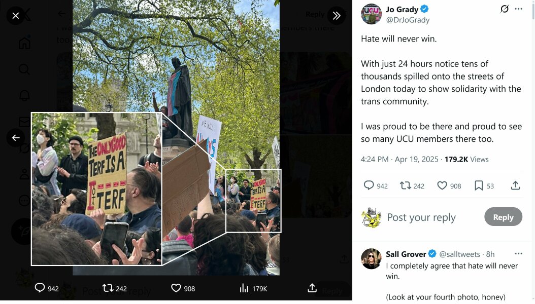 Police Minister says placards calling for burning of JKR and Death to TERFs didn’t happen Saturday