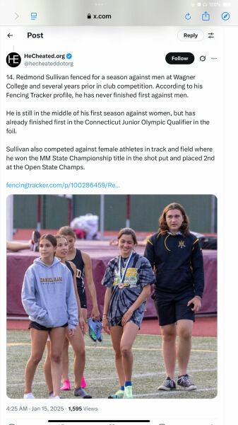 US Fencing. Woman Disqualified for Refusing to Fence Against Trans Fencer