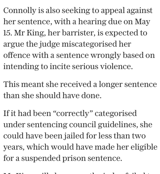 To think Lucy Connolly has been made an example of?