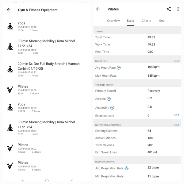App which records exercise classes?