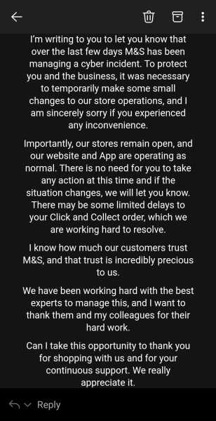 M&S cyber attack and the levels of spam I've had the past few days