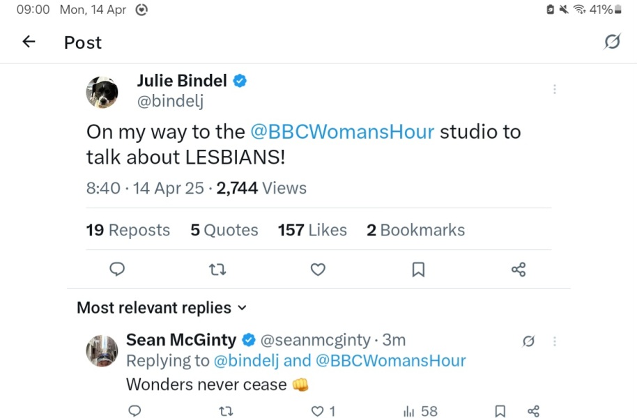 Julie Bindel on Woman's Hour this morning talking about lesbians!