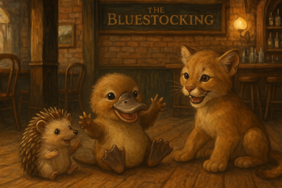 The Bluestocking - where women are women, and small furry animals are gerbils, quokkas,  capybaras, or a red panda called Rosy