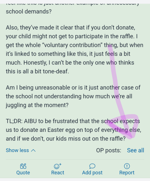 To be frustrated with the school about the Easter egg situation?