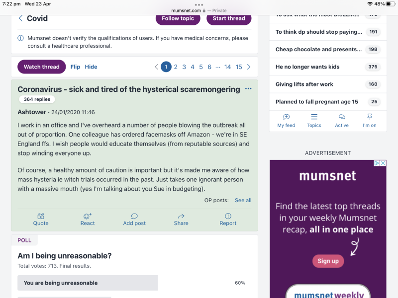 Mumsnet during the beginning of the Pandemic - please tell me your stories of the maddest comments you saw