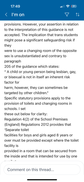 Secondary School complaint about mixed sex changing rooms. Update, school response and request for help writing the escalated complaint to governors