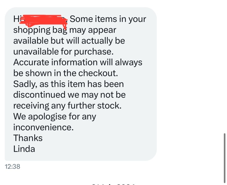 Ikea delivery - website says item is available to deliver but at order stage, can't get message that it is not