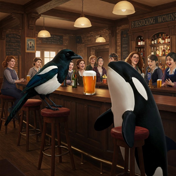 The Bluestocking Arms Women's Pub, where women make friends with Beetles, Androids, Cakes, Dragons, Hedgehogs and other women, where wit and wisdom flourish