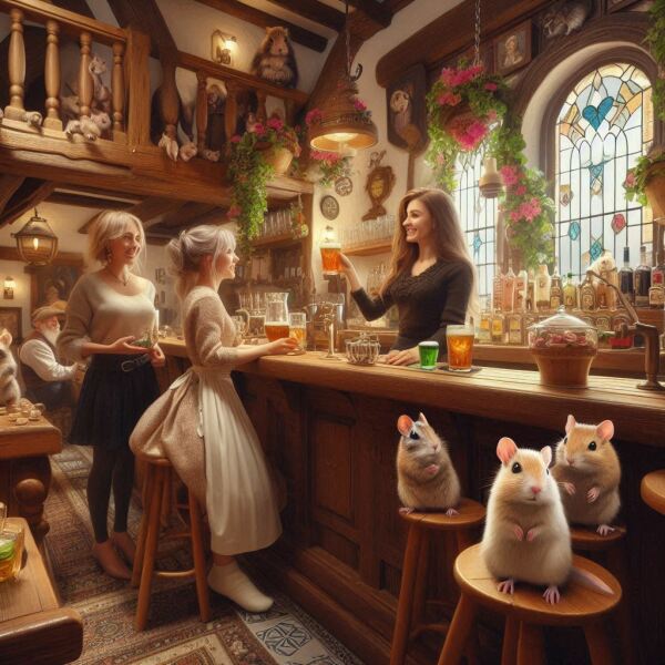 The Bluestocking Arms Women's Pub, where women make friends with Beetles, Androids, Cakes, Dragons, Hedgehogs and other women, where wit and wisdom flourish