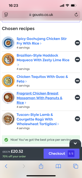 5 meals for 4 people for under £20 with Gousto code!