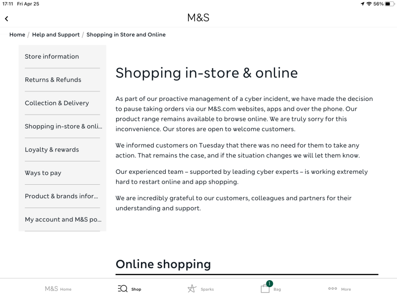 M&S ‘cyber Incident’