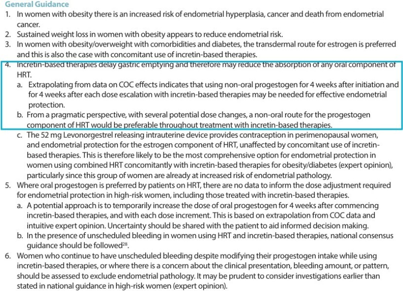 WLIs and HRT / oral progestogen - recent guidance from BMS concerning