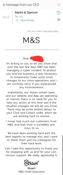 M&S ‘cyber Incident’