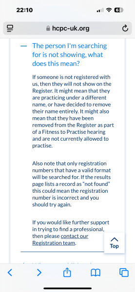 Trying to find applicants on the HCPC register