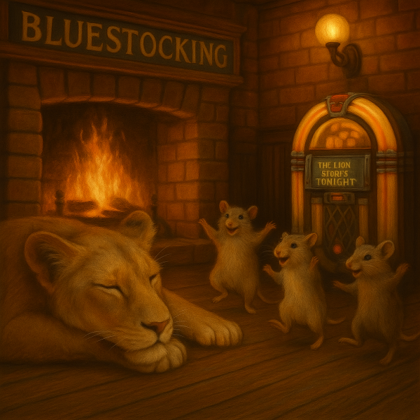 The Bluestocking Arms Women's Pub, where women make friends with Beetles, Androids, Cakes, Dragons, Hedgehogs and other women, where wit and wisdom flourish