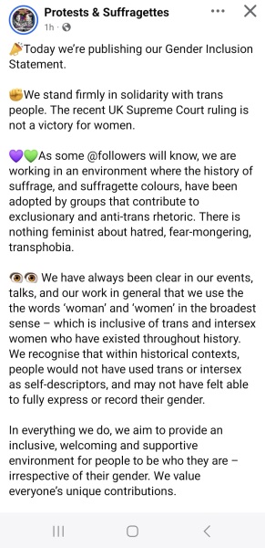 'Protests and Suffragettes group comes out in favour of 'inclusion'