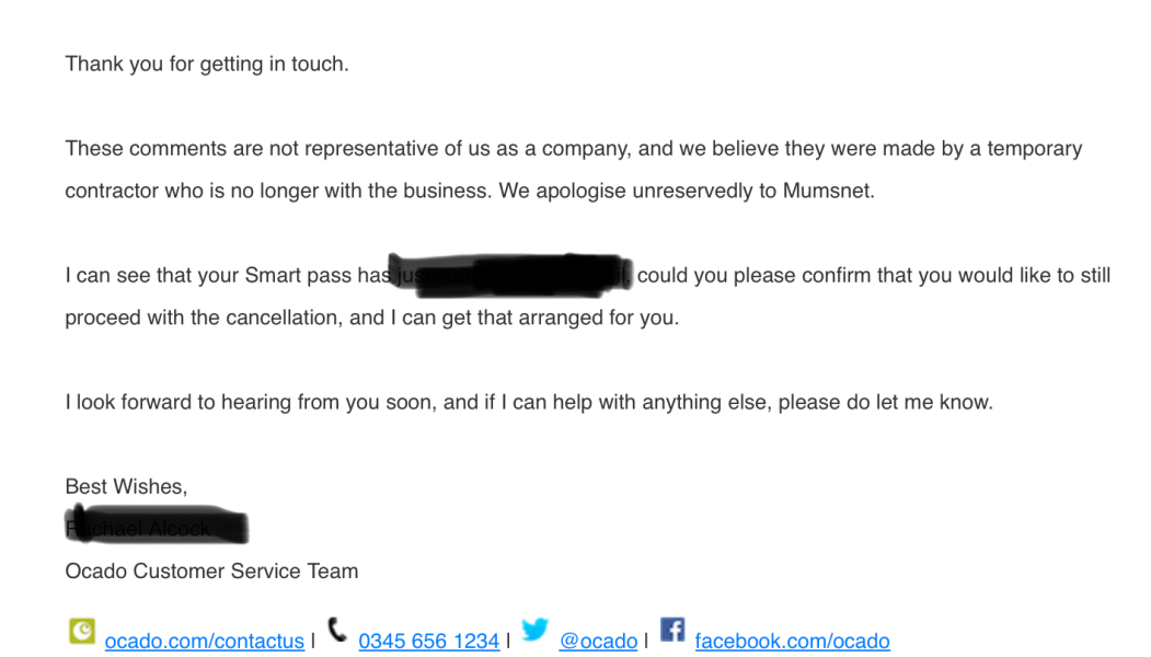 To let you know that Ocado think women’s rights are “hateful political views”?