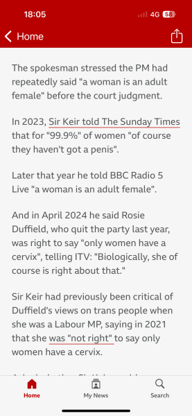 BBC headline: Starmer does not believe TW are women