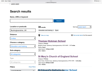 Areas with Outstanding primary and secondary schools