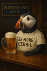 The Bluestocking Arms Women's Pub, where women make friends with Beetles, Androids, Cakes, Dragons, Hedgehogs and other women, where wit and wisdom flourish