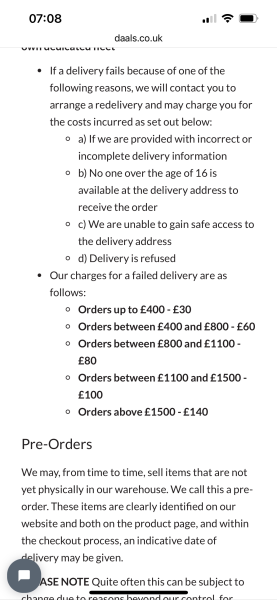 To think an £80 fine for missing a Daals delivery is unnacceptable