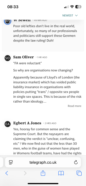 Oliver Brown in The Telegraph 'Spell of trans cult has been broken'.