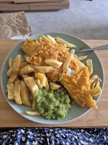 Fish and chips in a cafe