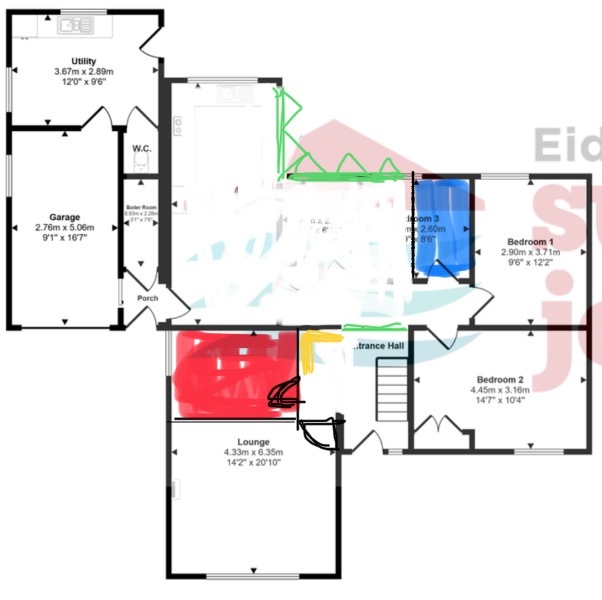 Kitchen/diner/living layout