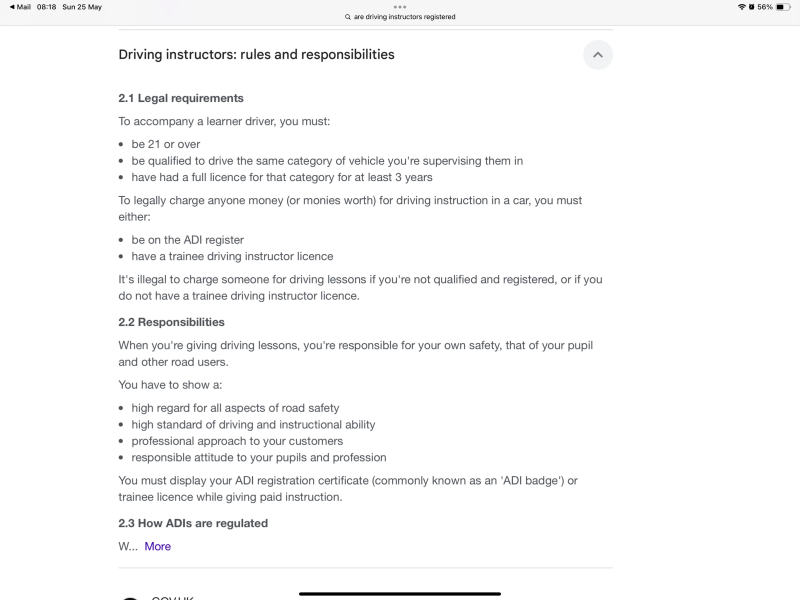 To report driving instructor to police