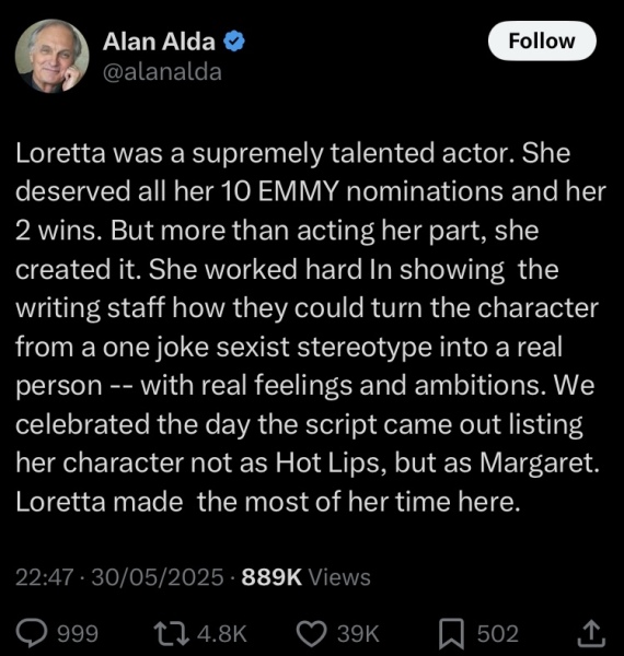 Loretta Swit, who played ‘Hot Lips’ Houlihan on M*A*S*H, dies aged 87