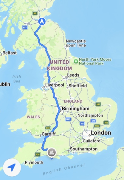 Where to stay for a day and night between Edinburgh and Weymouth?