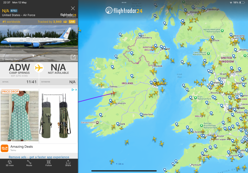 Anyone watching Flightradar tonight…AirForce1 landing?