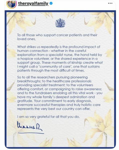 King releases heartfelt message about cancer.