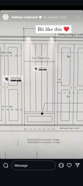Hinged drawer cabinet for narrow hallway
