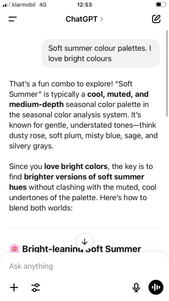 Chat GPT colour analysis