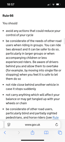 Group of cyclists not letting cars past- is this legal?