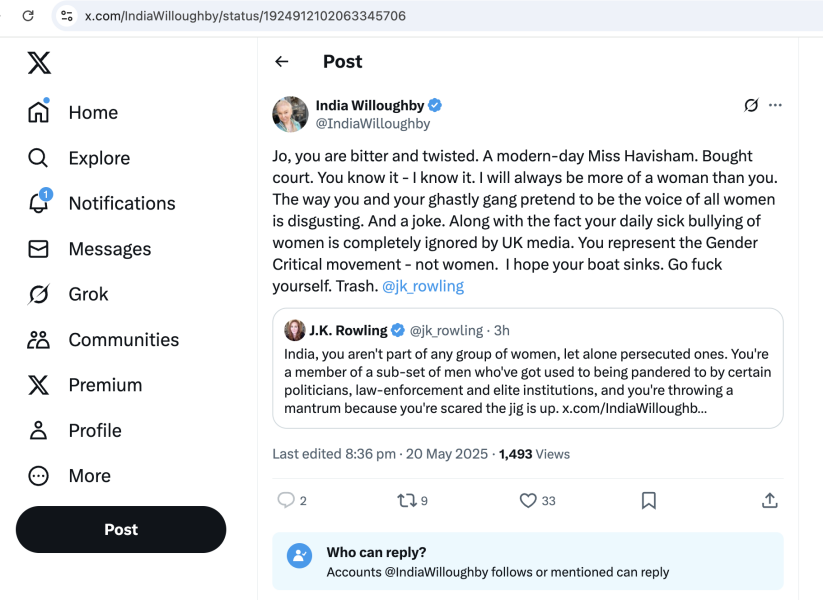 India's outburst to JKR 'I will always be more of a woman than you.'