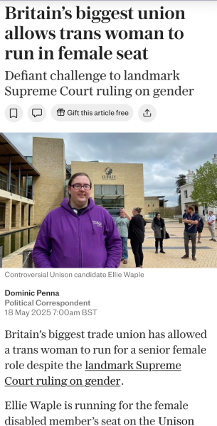 Unions threatening strike action if males with a trans identity not allowed access to female toilets.