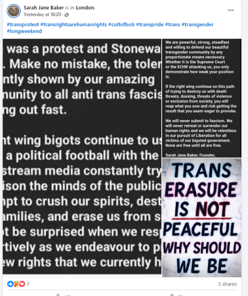 Sarah Jane Baker leads topless protest in London, and threatens named women