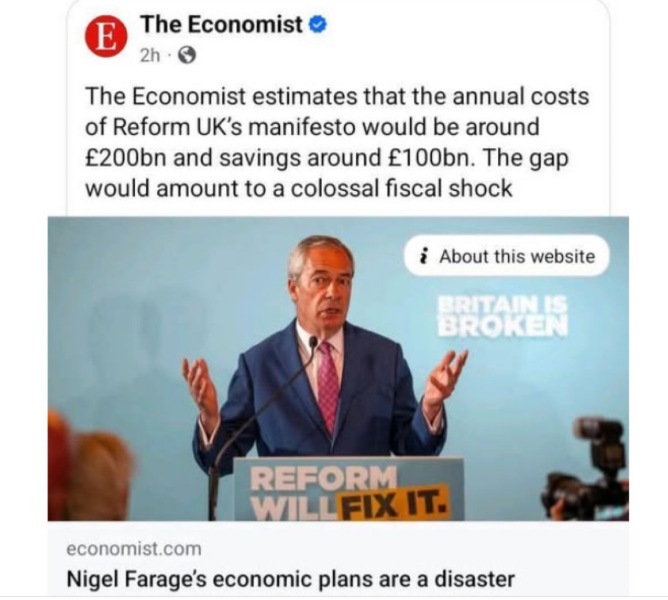 Scared about a poll I read where Reform wins outright in First Past the Post????