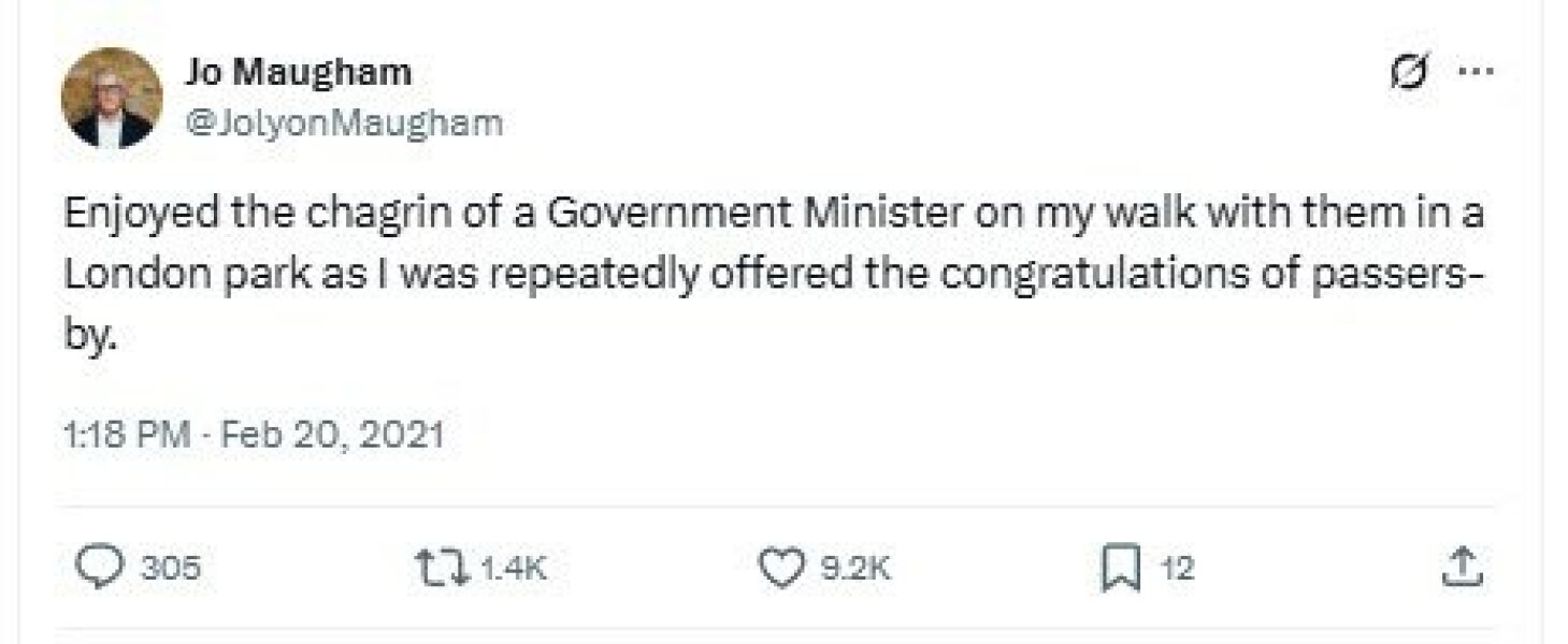 I'm not sure Jo Maugham is quite well