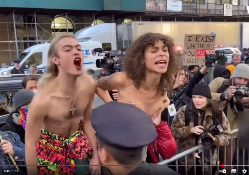 Men get their moobs out in protest at the Supreme Court ruling at the Scottish Parliament.