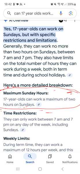 17 yr olds can only work 2 hrs on a Sunday!!  Since when?