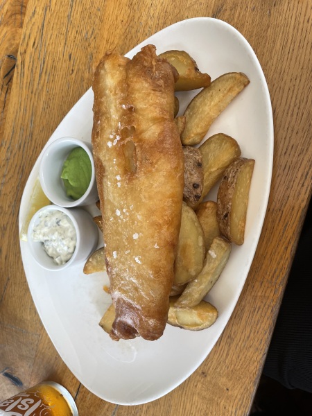 Fish and chips in a cafe